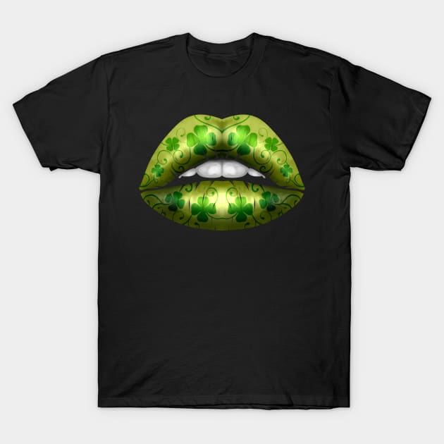 Green Lips With Shamrock For St Patricks Day St Patriks Day T